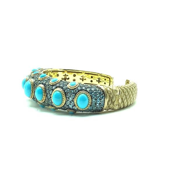 JUDITH RIPKA Turquoise Hinged 14K Clad Cuff Bracelet